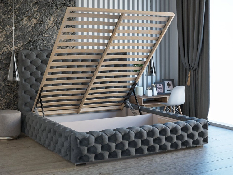 Łóżko tapicerowane z pojemnikiem i stelażem 140x200 Heaven Ciemny szary