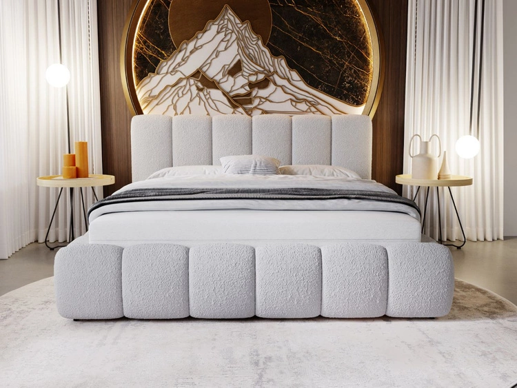 Łóżko tapicerowane z pojemnikiem i stelażem 200x200 Cloud jasnoszare