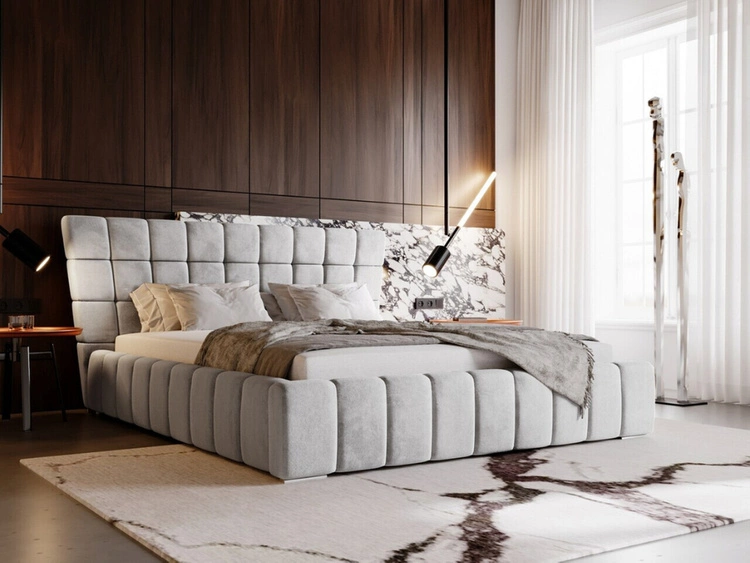 Łóżko tapicerowane z pojemnikiem i stelażem 180x200 cm Paris Jasnoszare