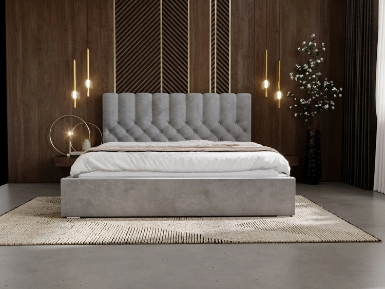 Łóżko tapicerowane z pojemnikiem i stelażem 160x200 cm Roma Szare