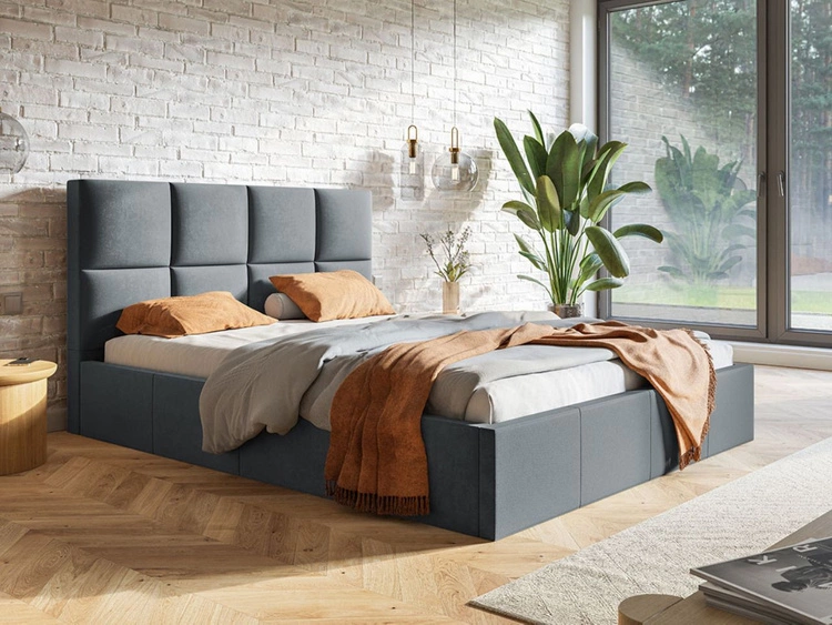 Łóżko tapicerowane z pojemnikiem i stelażem 160x200 Malo ciemnoszare