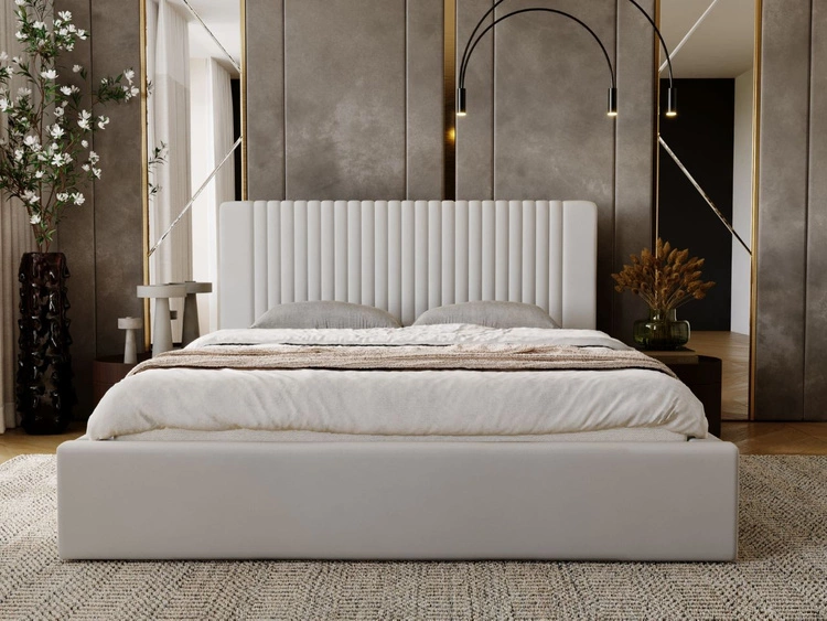 Łóżko tapicerowane z pojemnikiem i stelażem 180x200 Malmo Jasny szary