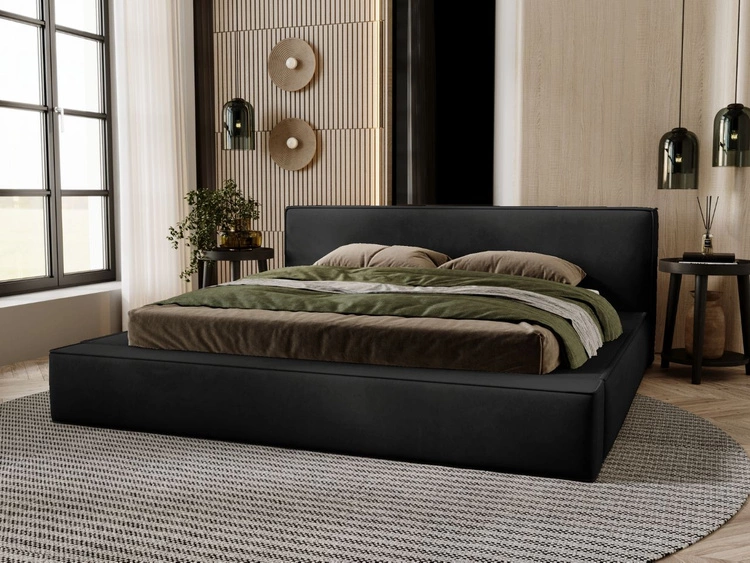Łóżko tapicerowane z pojemnikiem i stelażem 120x200 Mali Czarne