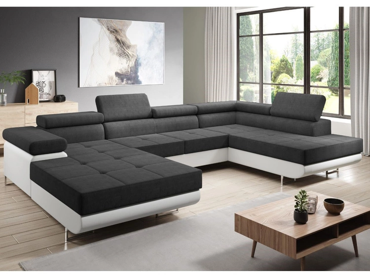 Narożnik U prawy z funkcją spania i pojemnikiem Solam U Czarny, Biały