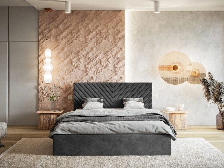 Łóżko tapicerowane z pojemnikiem i stelażem 180x200 Esma ciemnoszare