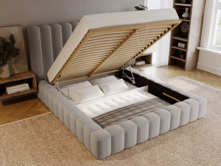 Łóżko tapicerowane z pojemnikiem i stelażem 120x200 cm Rotto Jasnoszare