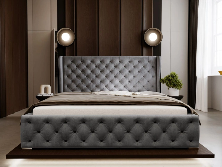 Łóżko tapicerowane z pojemnikiem na pościel i stelażem 180x200 Kingston Szare