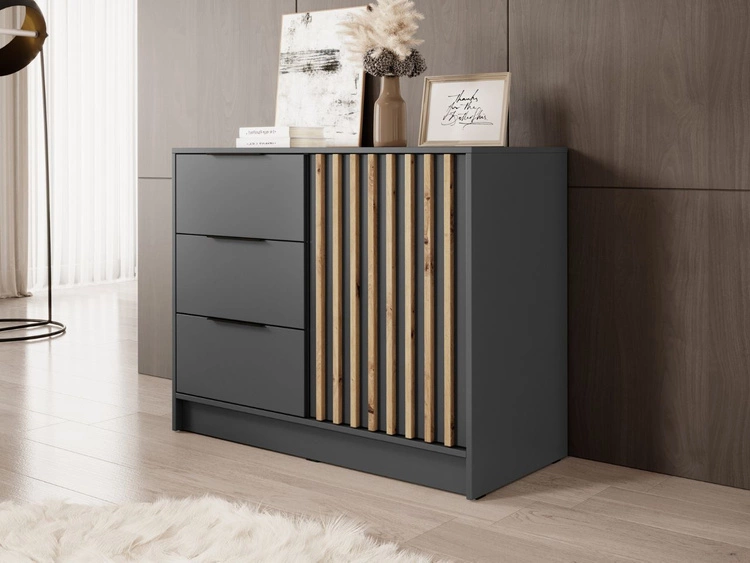 Komoda z drzwiami i szufladami Macron 105 cm Grafit z lamelami