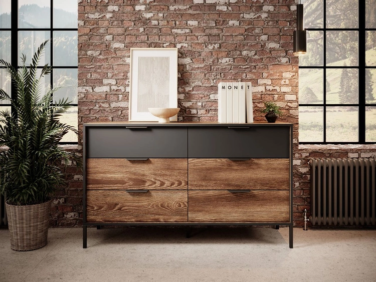 Komoda z 6 szufladami Montreal Brązowa, Czarna