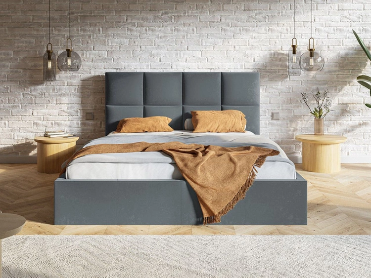 Łóżko tapicerowane z pojemnikiem i stelażem 180x200 Malo ciemnoszare