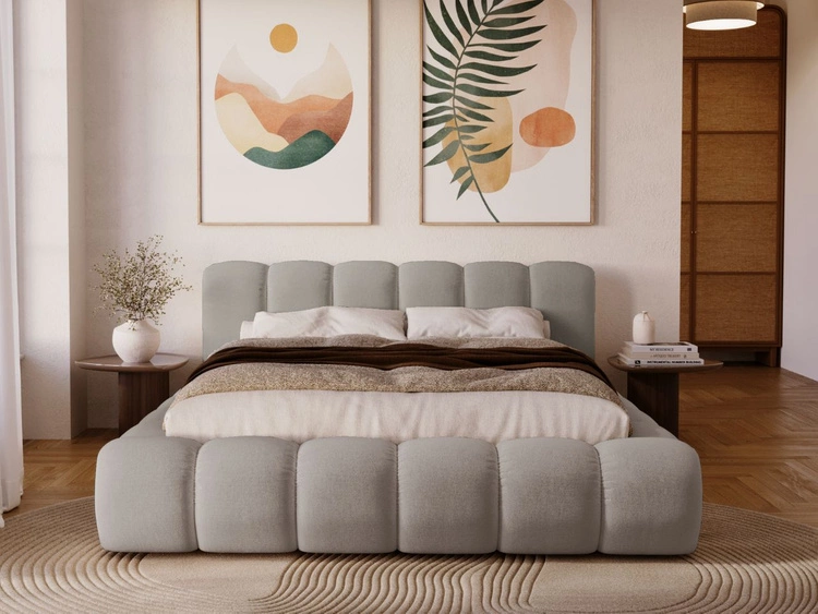 Łóżko tapicerowane z pojemnikiem na pościel 180x200 Doria Jasnoszare