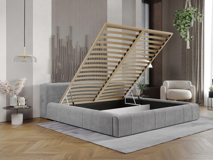 Łóżko tapicerowane z pojemnikiem i stelażem 120x200 Lipari Szary