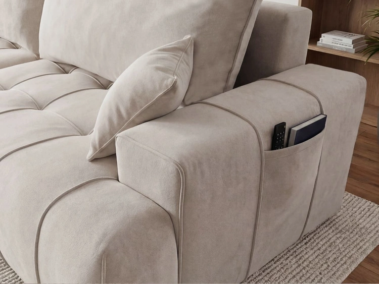 Narożnik L z funkcją spania i pojemnikiem Tulio lewy beżowy