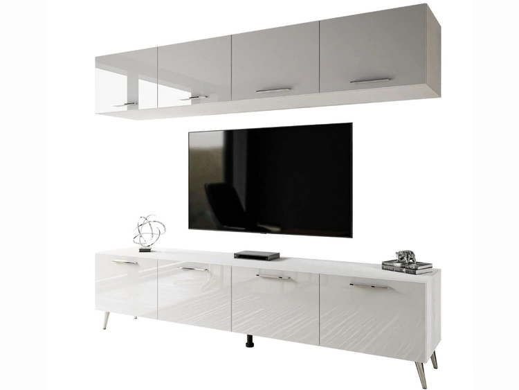 Meblościanka do salonu na srebrnych nogach Noaé Biały połysk