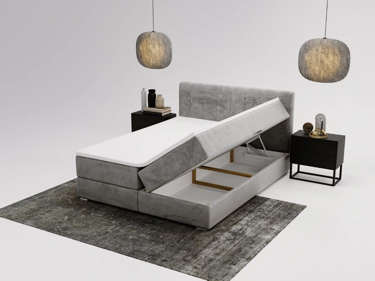 Łóżko kontynentalne z pojemnikami na pościel 180x200 Forte Jasnoszare