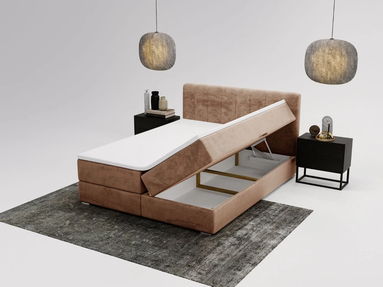 Łóżko kontynentalne z pojemnikami na pościel 140x200 Forte Beżowe