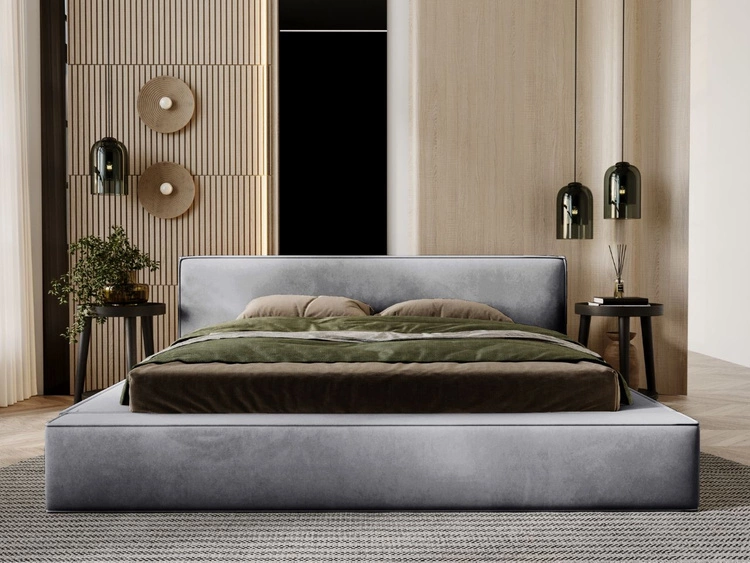 Łóżko tapicerowane z pojemnikiem i stelażem 180x200 Mali Szare