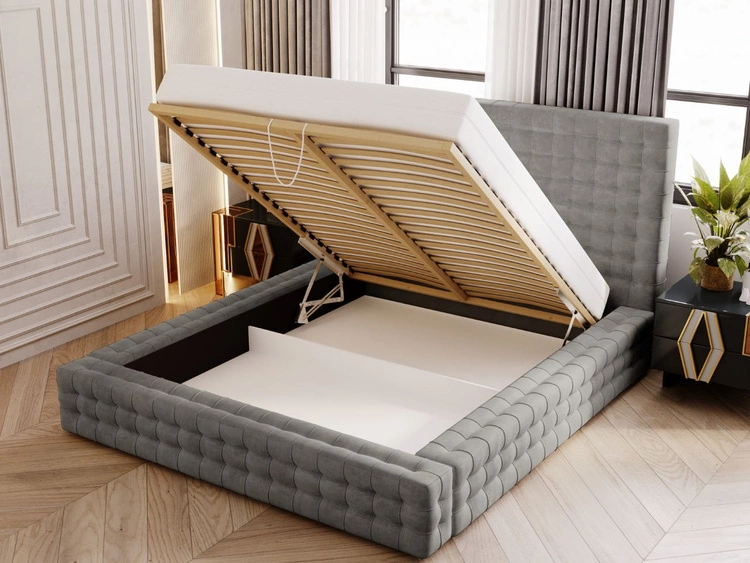 Łóżko tapicerowane z pojemnikiem i stelażem 140x200 Barbados Szare