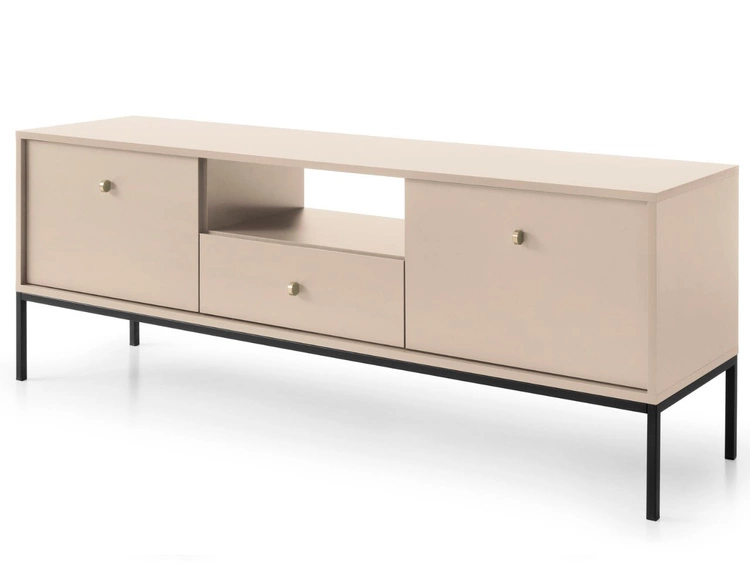 Szafka pod telewizor z szufladami i drzwiczkami na czarnych nóżkach Amor Beż piaskowy