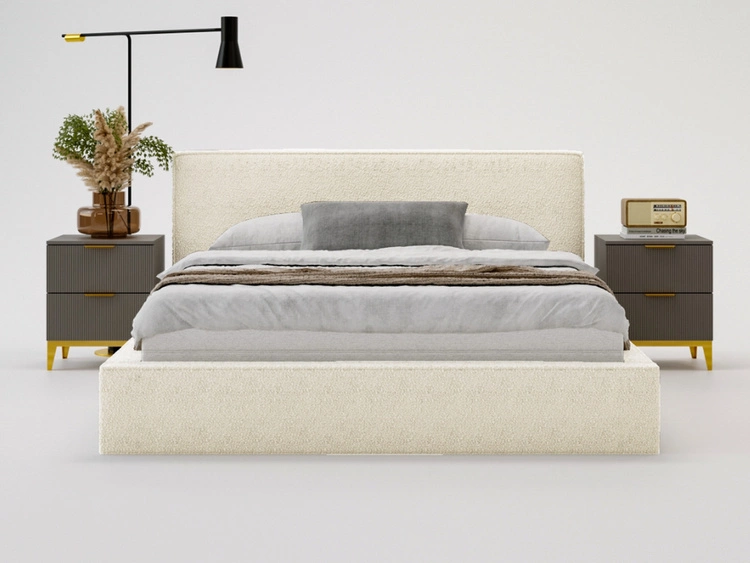 Łóżko tapicerowane z pojemnikiem i stelażem 140x200 Monaco Kremowe