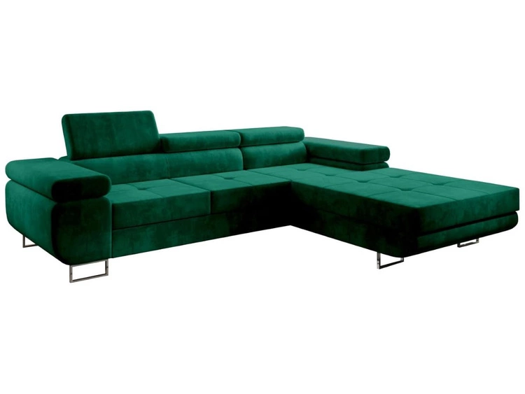 Narożnik L prawy z funkcją spania i pojemnikiem Solam Zielony