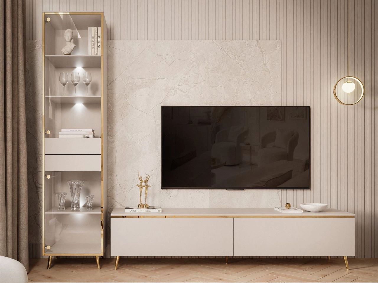 Zestaw mebli do salonu z oświetleniem LED w stylu glamour Evare Kaszmir