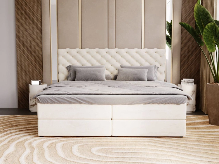 Łóżko kontynentalne z pojemnikiem na pościel 140x200 Bergamo beżowe