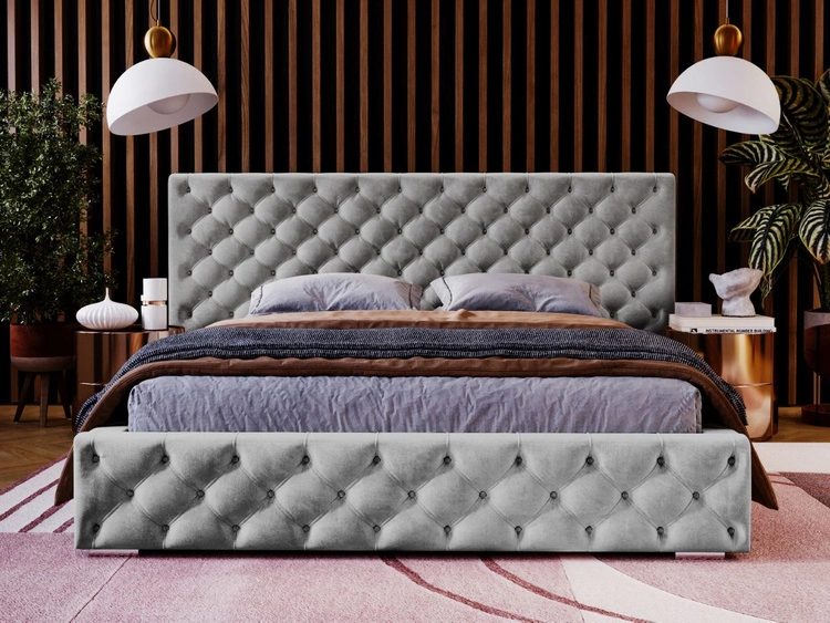 Łóżko tapicerowane z pojemnikiem i stelażem 120x200 cm Madera Szare