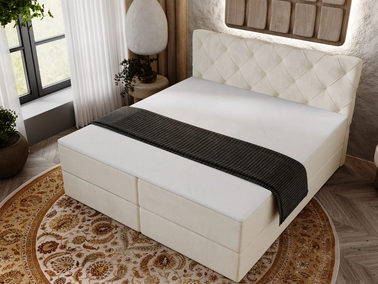 Łóżko kontynentalne z pojemnikiem na pościel 180x200 Napoli Beżowe