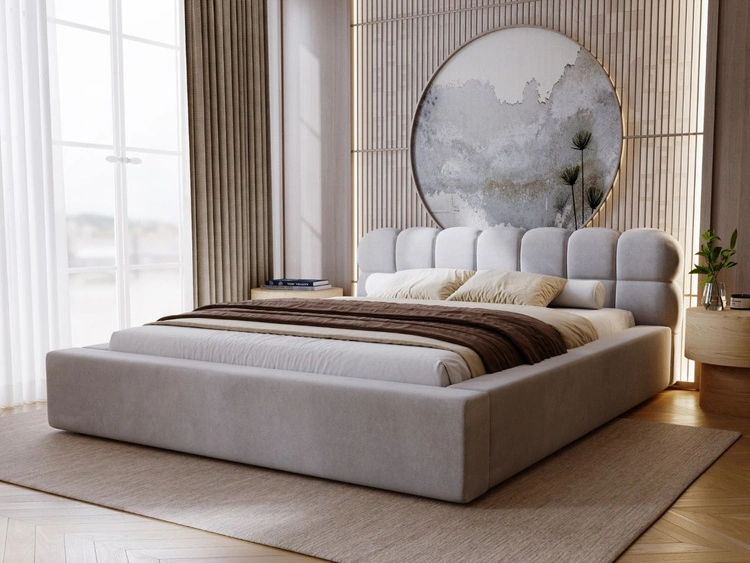 Łóżko tapicerowane z pojemnikiem i stelażem 180x200 Plaza Szare