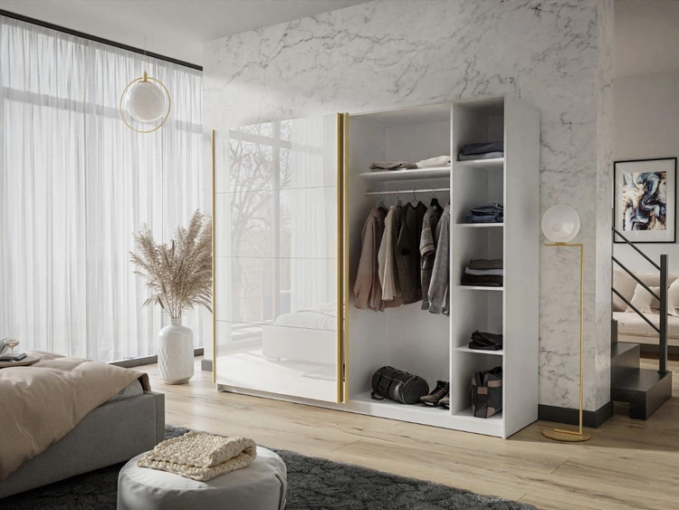 Szafa dwudrzwiowa z drzwiami przesuwnymi 244 cm Noaé Biały połysk