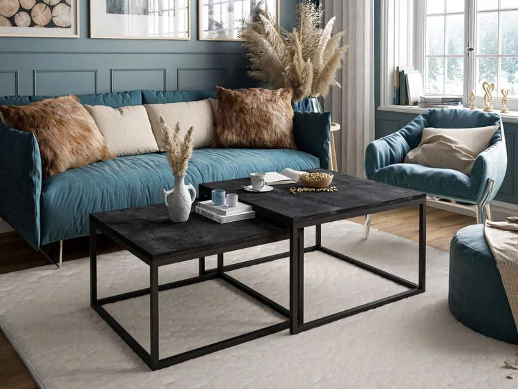 Stolik kawowy na czarnym metalowym stelażu Asumi Czarny 36x42