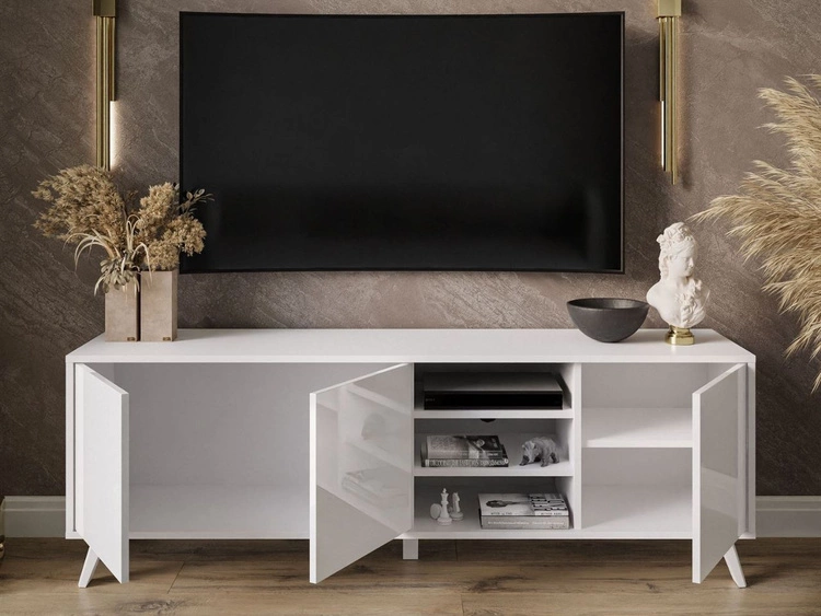 Szafka RTV pod telewizor z drzwiczkami na białych nóżkach Vivance Biały połysk