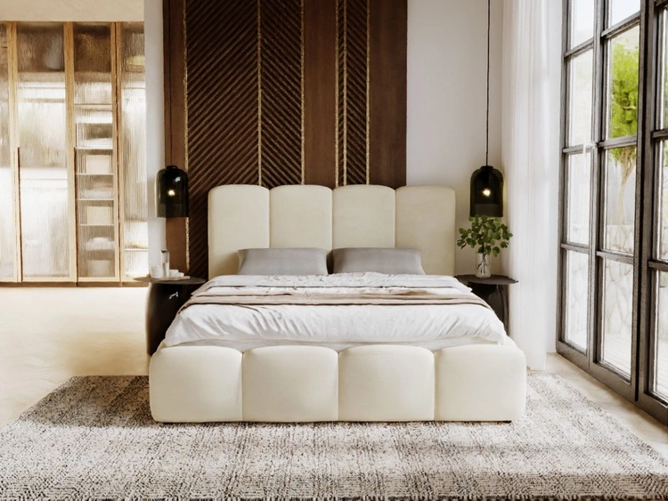 Łóżko tapicerowane z pojemnikiem i stelażem 200x200 Galli Beżowe