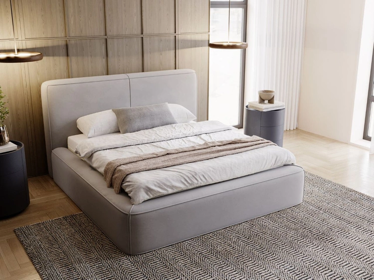 Łóżko tapicerowane z pojemnikiem i stelażem 120x200 Amaro Szare