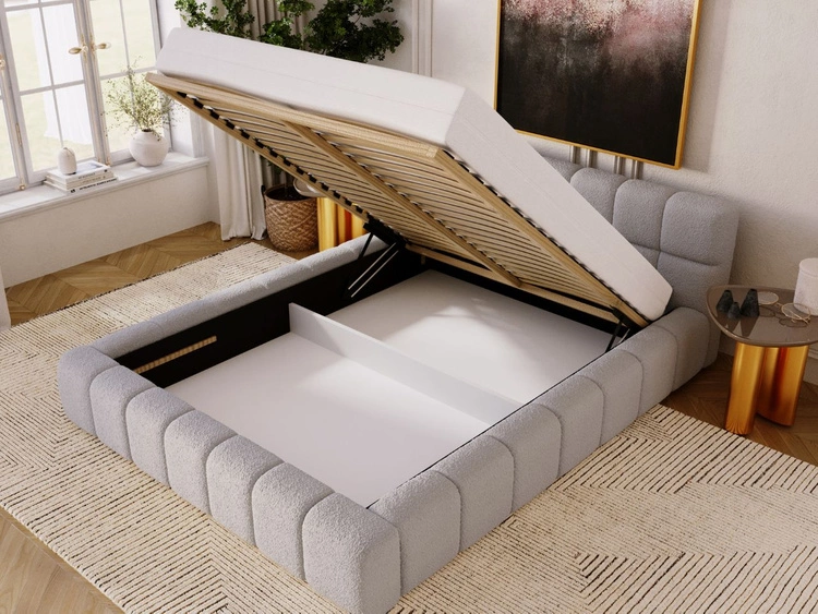 Łóżko tapicerowane z pojemnikiem i stelażem 180x200 Alicante Szare