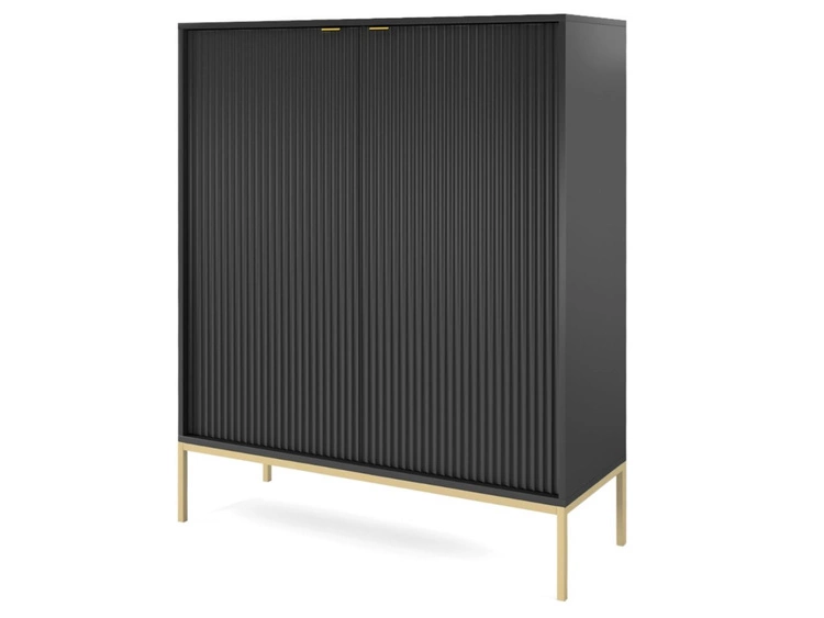 Komoda z drzwiami Amber czarna na złotych nogach