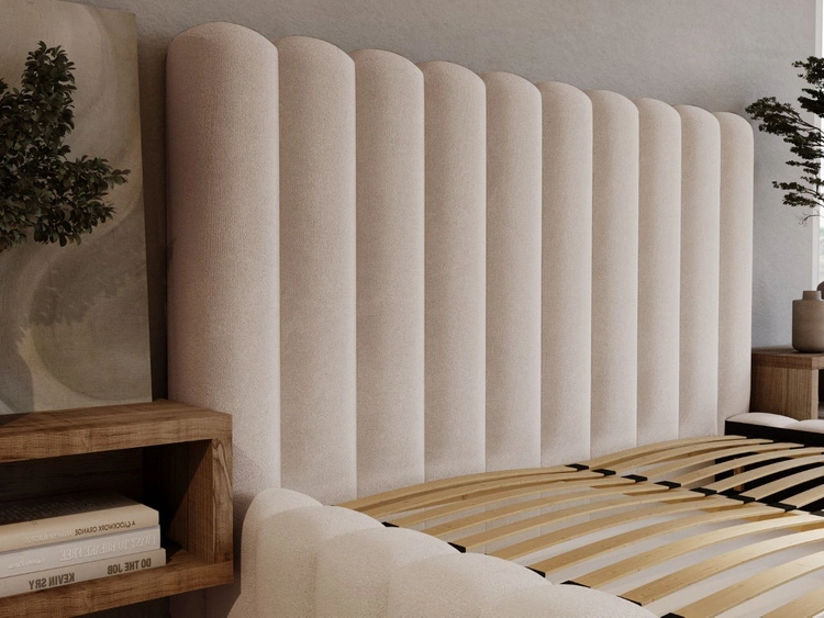 Łóżko tapicerowane z pojemnikiem i stelażem 140x200 cm Rotto Beżowe