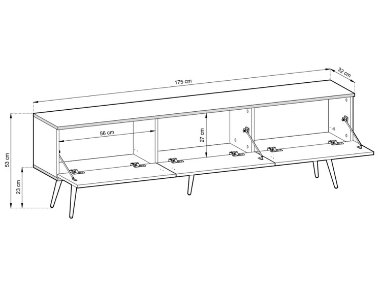 Szafka pod telewizor z drzwiczkami 175 cm z ryflowanym frontem Diolo Biała na złotych nogach
