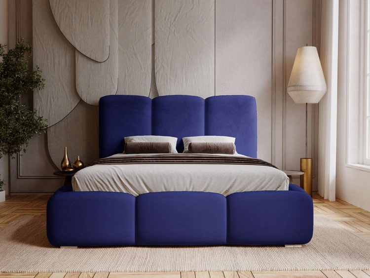 Łóżko tapicerowane z pojemnikiem i stelażem 160x200 cm Bubble Niebieskie