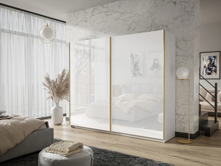 Szafa dwudrzwiowa z drzwiami przesuwnymi 244 cm Noaé Biały połysk