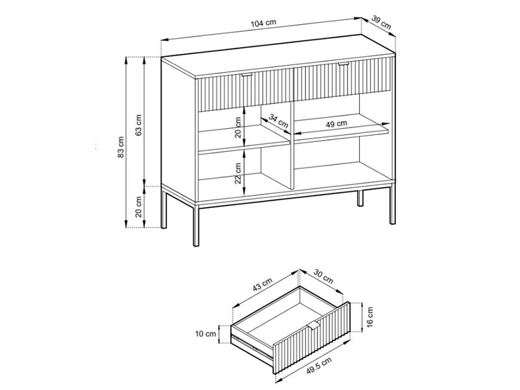 Komoda z drzwiami i szufladami Amber biała na czarnych nogach