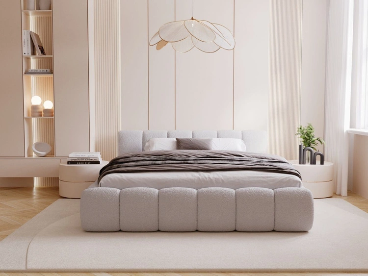 Łóżko tapicerowane z pojemnikiem i stelażem 160x200 Cloud Low szare