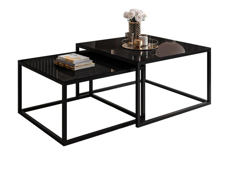 Stolik kawowy na czarnym stelażu z szklanym blatem Asumi Czarny 39x45