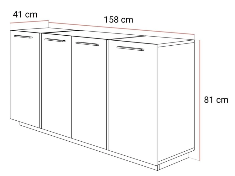 Czterodrzwiowa komoda 158 cm w stylu glamour ze złotymi uchwytami Lunelie kaszmir połysk