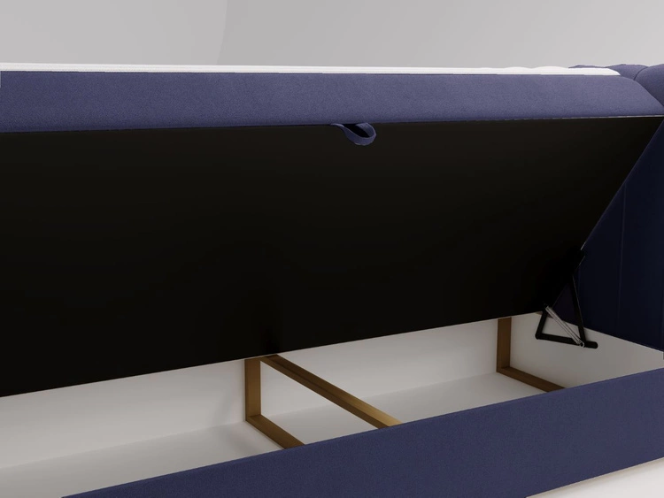 Łóżko kontynentalne z pojemnikiem na pościel 180x200 Osteno Ciemnoniebieskie