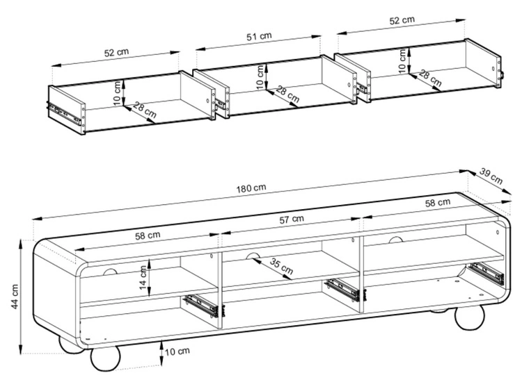Szafka RTV 180 z szufladami na kulistych nóżkach Soffio Kaszmir