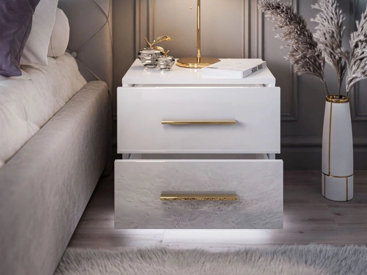 Stolik nocny z dwoma szufladami Nuveo Lux Biały Połysk