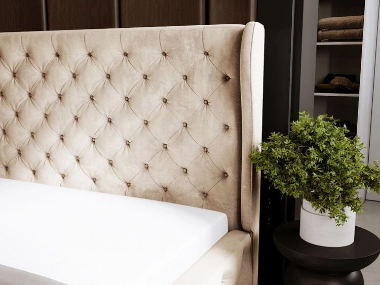 Łóżko tapicerowane z pojemnikiem na pościel i stelażem 160x200 Kingston Beżowe