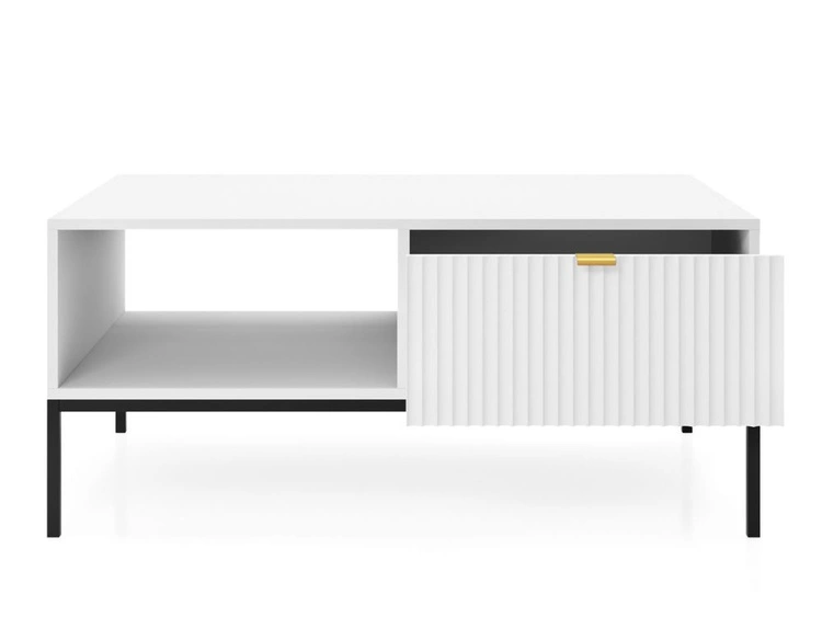 Zestaw mebli do salonu Amber biały na czarnych nogach